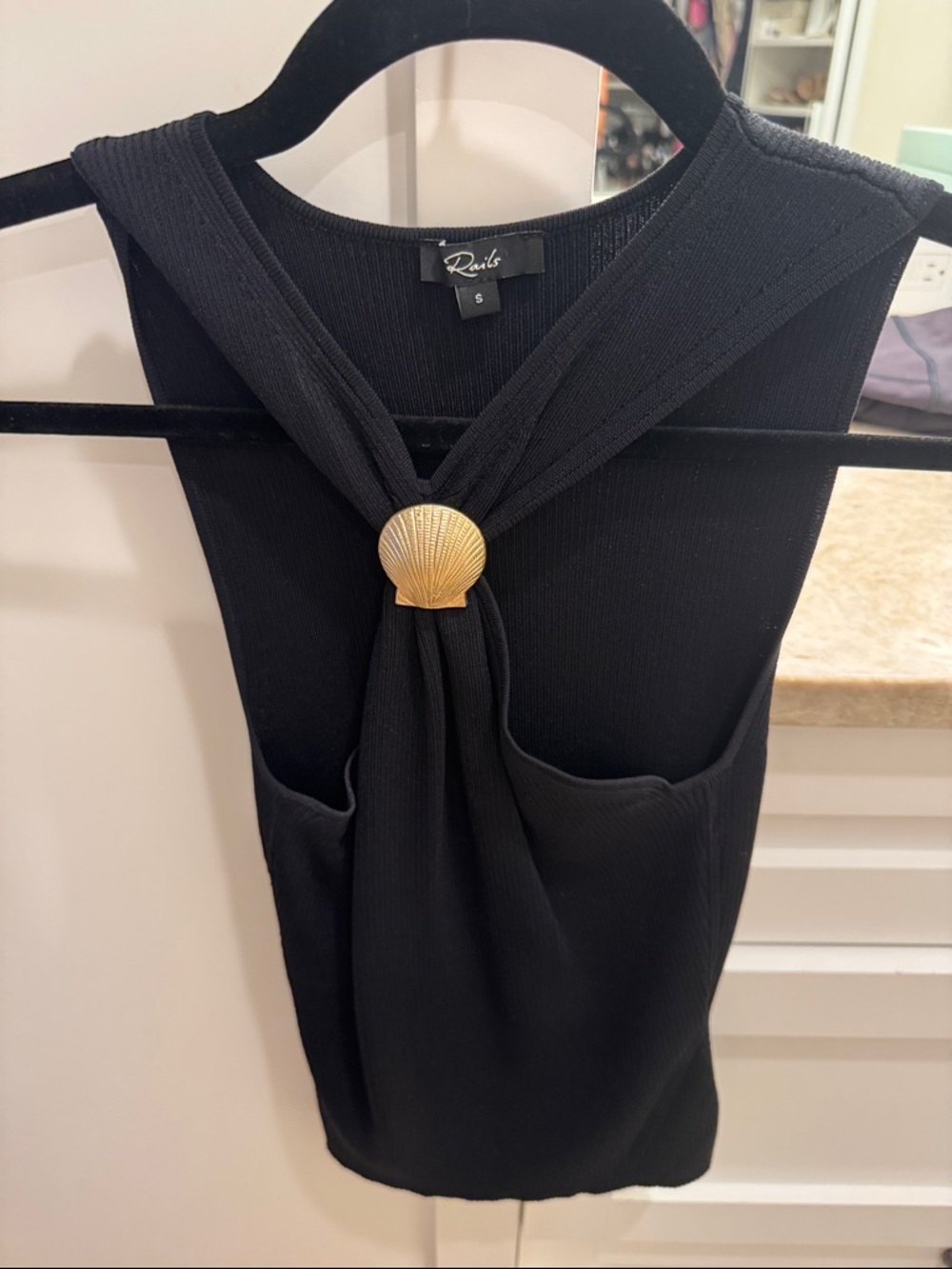 Rails Black Sleeveless Mini Dress with Gold Shell Detail. Never worn